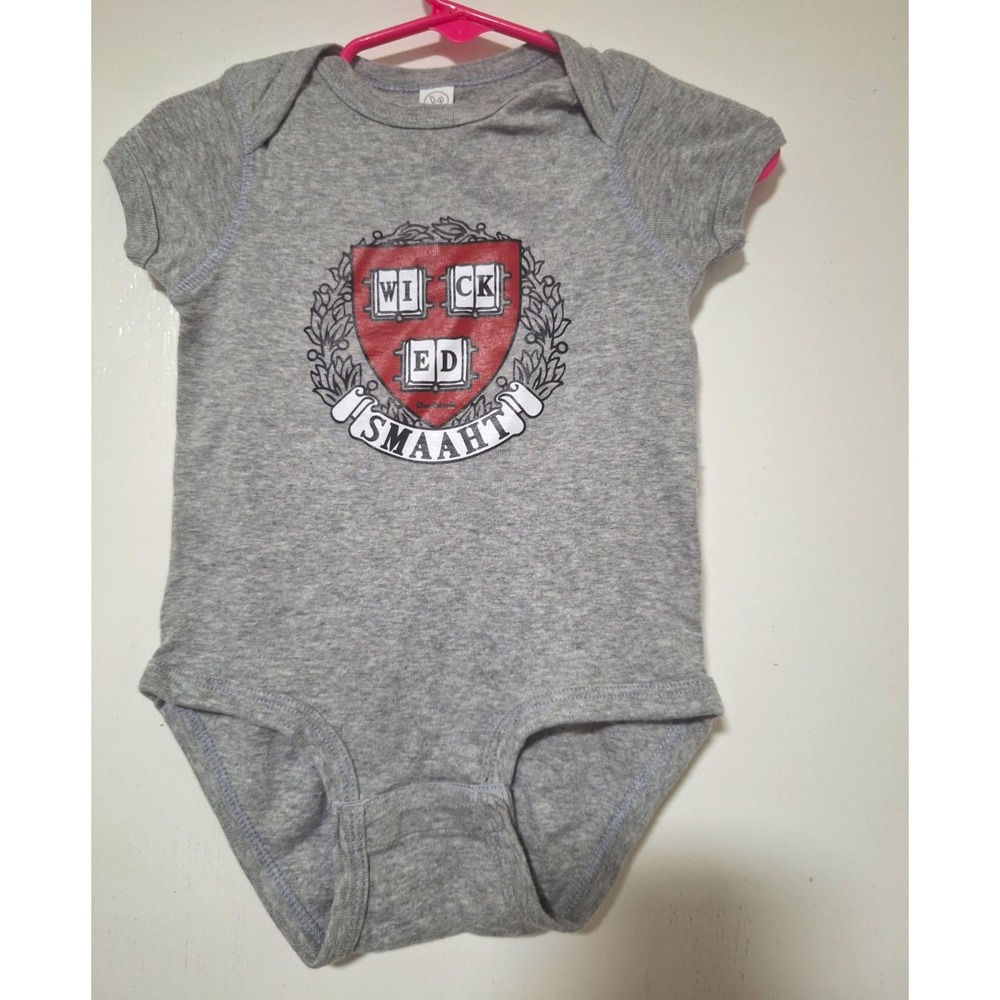 Rabbit Skins Infant 12 Months Baby Wicked Smaaht Harvard Crest Bodysuit Gray